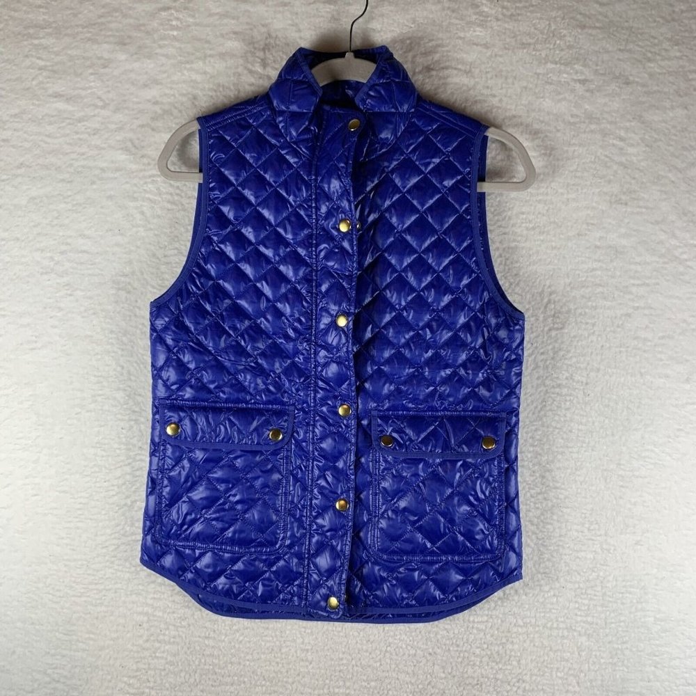 J.Crew Down‎ Vest Women's XS Blue Pockets Mock Neck Quilted Snap 7428